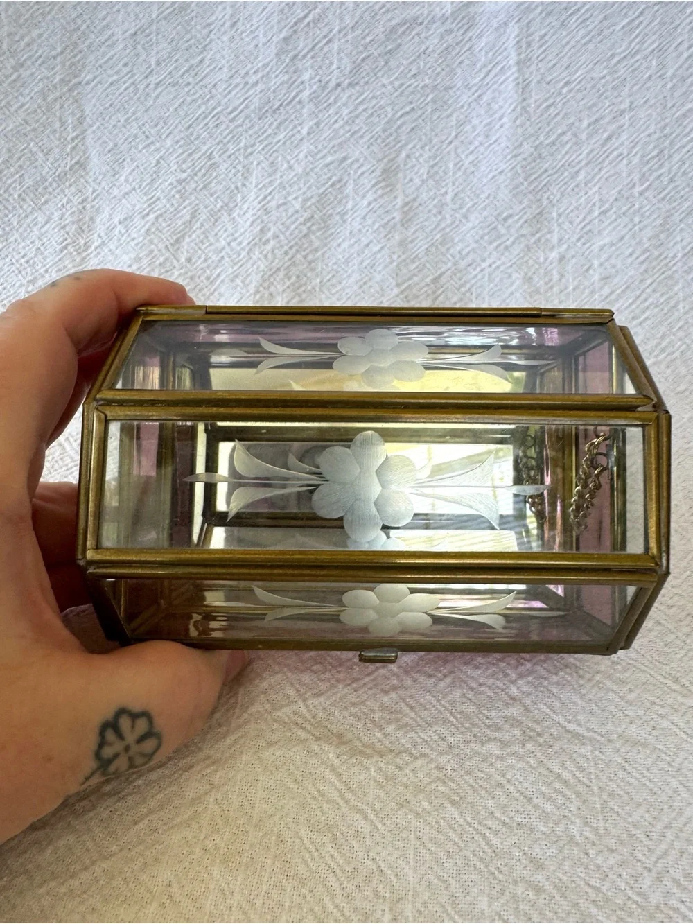 Vintage Brass and Stained Glass Trinket /Jewelry Box by Via Vermont. Mid-Century